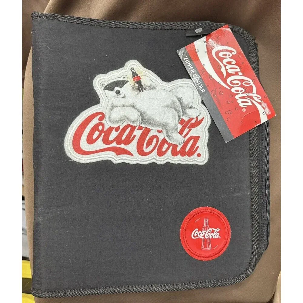 Vintage 1997 Coca-Cola Polar Bear Zipper Binder 1.5 Inch D-Ring Black NO. 68406